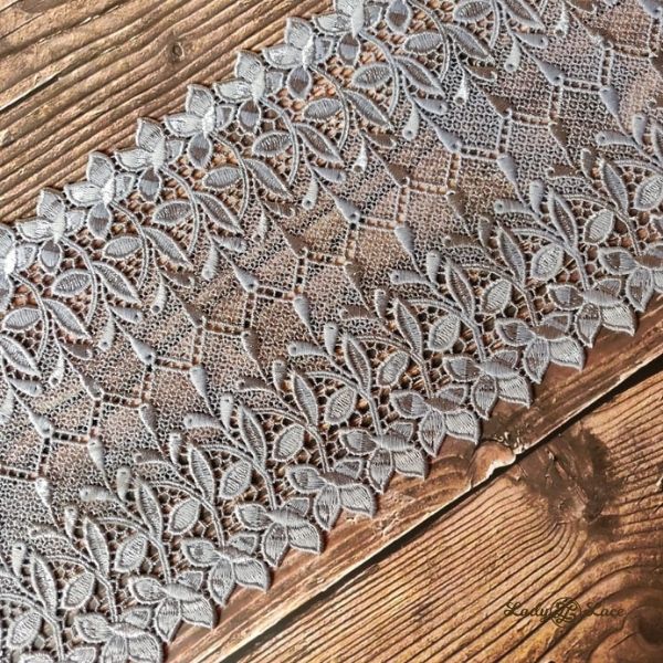 Grey Imported 2 Sided Net Flower Lace Belt Trim 1 Yards 8 inches