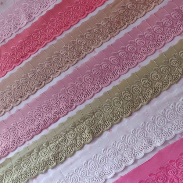 Imported Soft Cotton Rose Lace Trim, One Sided Lace 1 Metre, 2 Inches