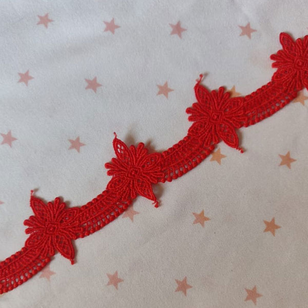 Red scolap flower two sided lace trim