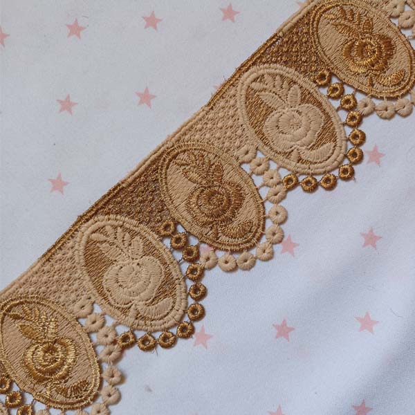 Brown rose golden shiny lace trim