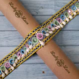 Multi-Color Gujarati Traditional Navratri Shell Lace, 2.75 inch wide, 1 metre length