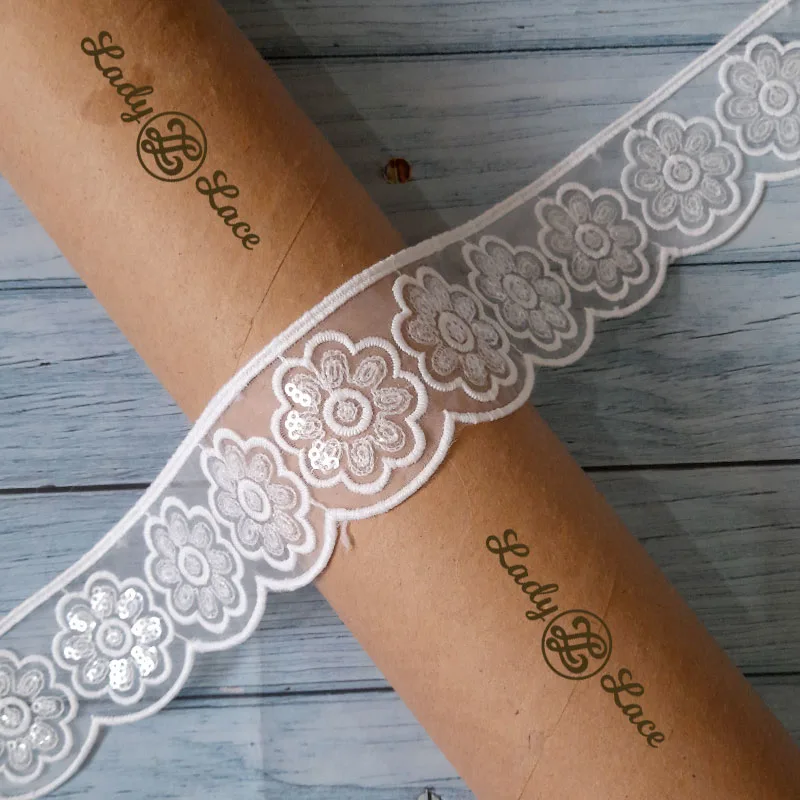 white-flower-scalloped-sequin-lace-1-5-inch-wide-1-yard-length-1 White Flower Scalloped Sequin Lace