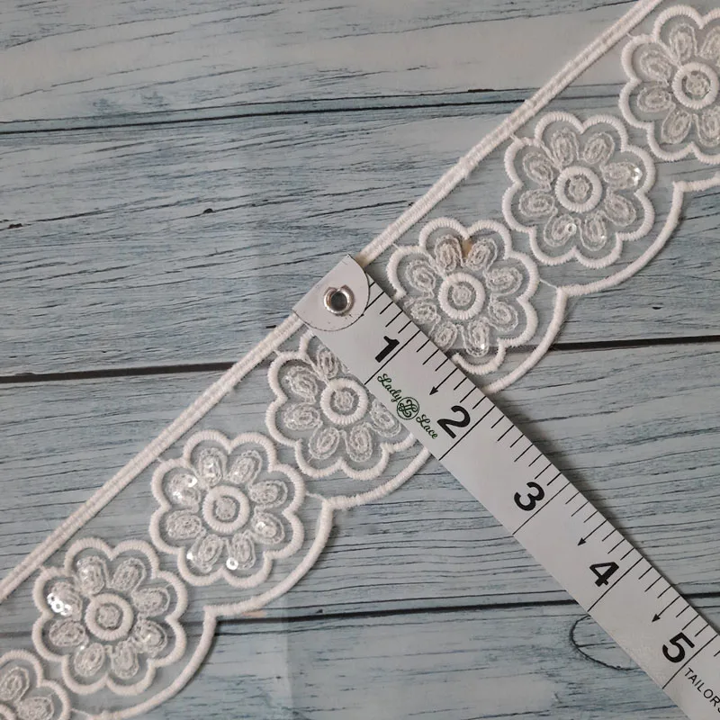 white-flower-scalloped-sequin-lace-1-5-inch-wide-1-yard-length-2 White Flower Scalloped Sequin Lace
