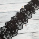 Black Flower Pop Sequin Lace Trim – 3 Inch Wide, 1 Yard Length