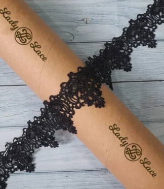 Black cutwork sequin lace trim, 2 inch wide, 1 yard length