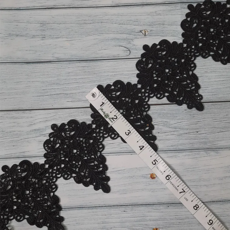 black-cutwork-sequin-lace-trim-2 Black cutwork sequin lace trim, 4.5 inch wide, 1 yard length