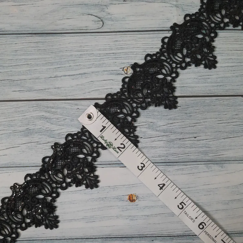 black-cutwork-sequin-lace-trim-2 Black cutwork sequin lace trim, 2 inch wide, 1 yard length