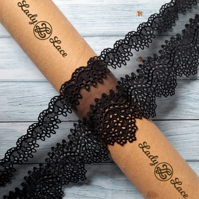 black-double-decker-organza-lace-trim-4-5-inch-wide-1-yard-length-1 Black double decker organza lace trim, 4.5 inch wide, 1 yard length