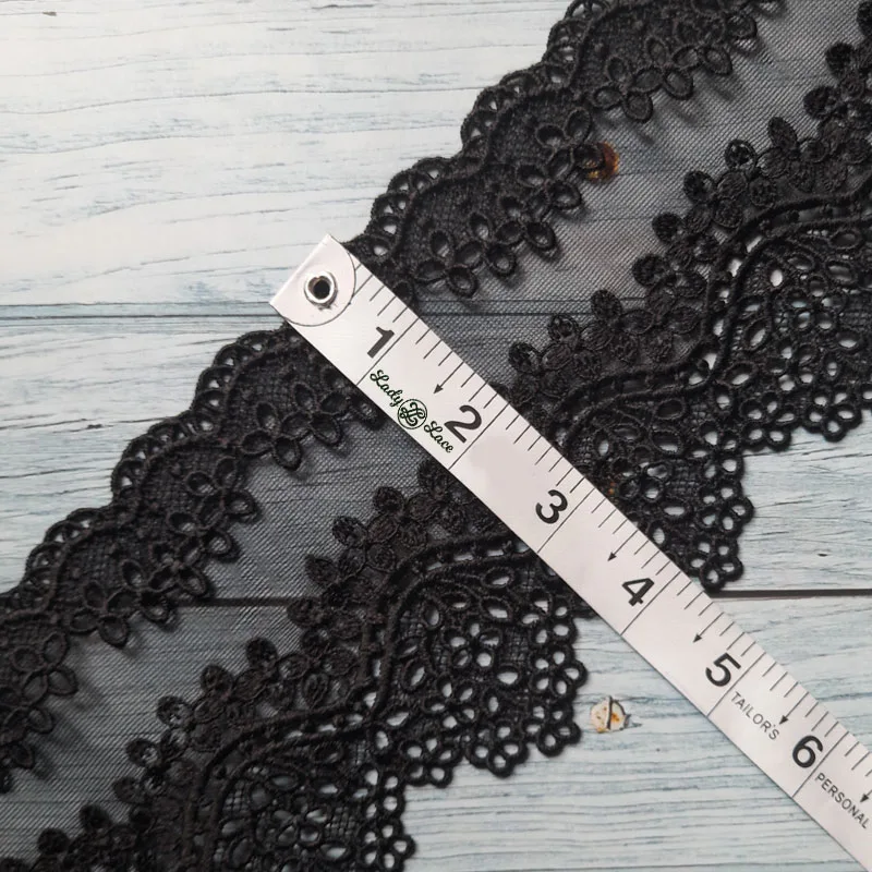 black-double-decker-organza-lace-trim-4-5-inch-wide-1-yard-length-2 Black double decker organza lace trim, 4.5 inch wide, 1 yard length