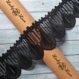 Black organza guipure scallop lace trim, 4.5 inch wide, 1 yard length