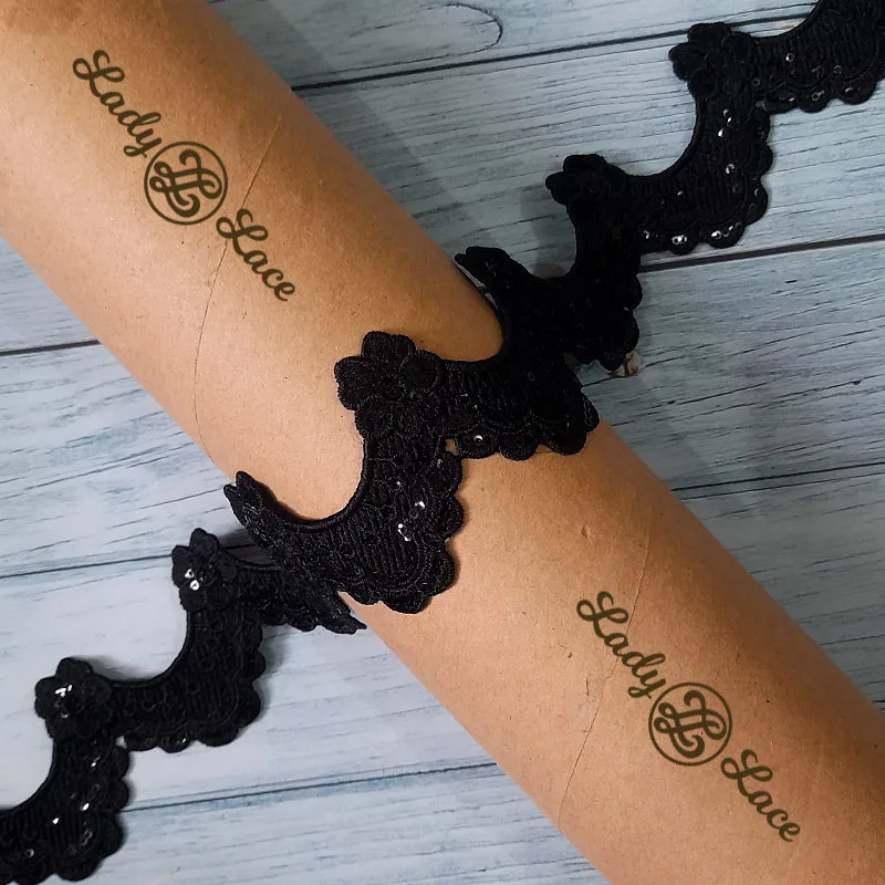 black-scallop-sequin-flower-lace-trim-1 Black scallop sequin flower lace trim 2 inch 1 yard