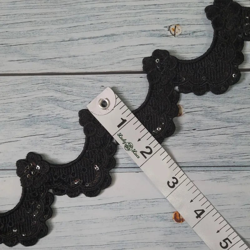 black-scallop-sequin-flower-lace-trim-2 Black scallop sequin flower lace trim 2 inch 1 yard