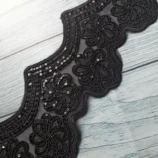 Black sequin cord lace, 3.5 inch wide, 1 yard length