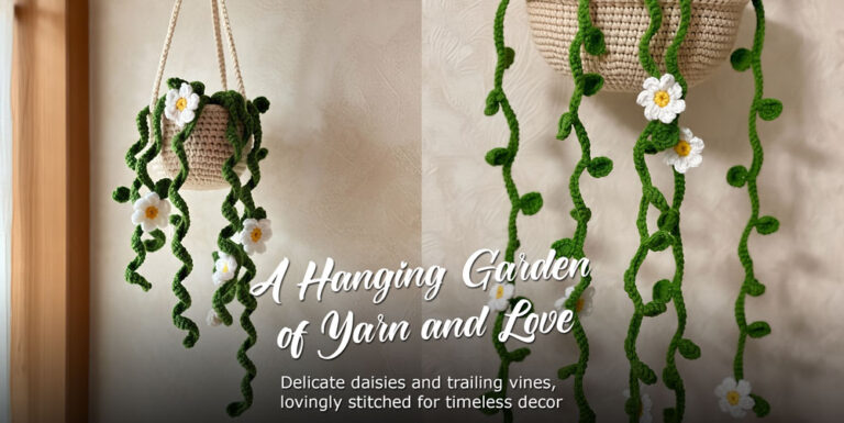 Hanging Flower Pot with Dangling Vines and Daisies