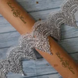 Silver crown tikri kasab lace trim, 4.5 inches wide, 1 yard length