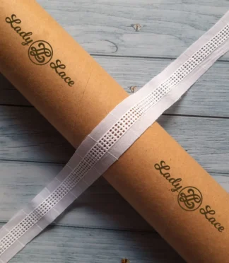 White insertion cotton lace trim, 0.5 inch wide, 1 metre length