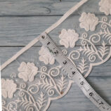 White net sequins flower lace belt trim, , 4.8 inch wide, 1 yard length