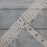 White sequin fancy hanging lace trim, 1.5 inch wide, 1 metre length