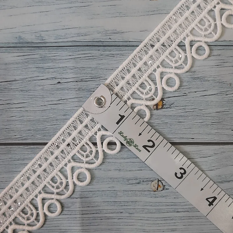 white-sequin-fancy-hanging-lace-trim-3 White sequin fancy hanging lace trim, 1.5 inch wide, 1 metre length