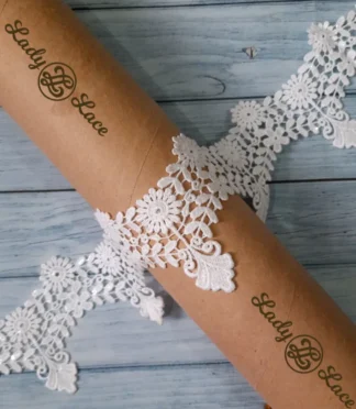 White sequin lace trim, 3 inch wide, 1 yard length