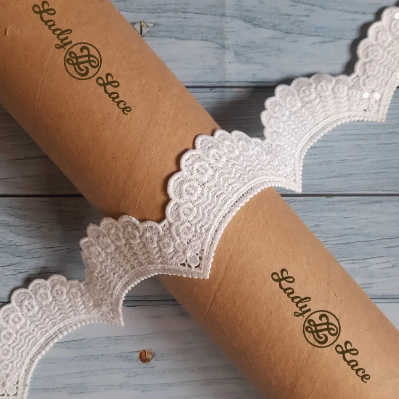 white-sequin-scallop-lace-trim-2-inch-wide-1-metre-length-1 White sequin scallop lace trim, 2 inch wide, 1 metre length