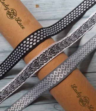 Black and white cotton tapes, 1 inch wide, 10 metre length