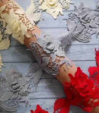 Exclusive cotton 3d flower board lace trim, 6 inch width, 1 metre length