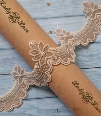 Golden sequins scollap flower lace trim, 3 inch width, 1 yard length