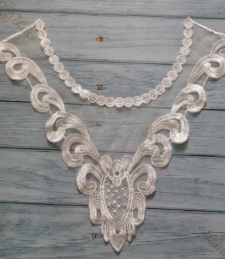 White Organza Flower Work Neck Lace, 1pc, 12 inch