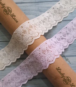 Cotton hakoba edge lace trim, 2 inch width, 1 yard length
