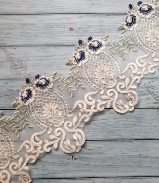 Navy blue organza board sequin lace trim