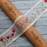 Net base multi color two sided lace, 3.5 inch width, 1 yard length