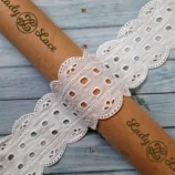 Off white two sided hakoba cotton lace trim, 4 inch width, 1 yard length