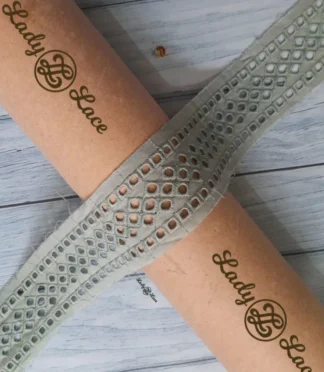 Olive green cotton hakoba insertion lace, 2 inch width, 1 metre length