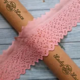 Peach cotton hakoba lace trim, 4.5 inch width, 1 yard length