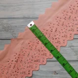 Peach cotton hakoba lace trim, 4.5 inch width, 1 yard length