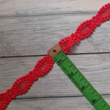 Red two sided lace trim, 0.75 inch width, 1 metre length
