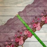 Purple flower net embroidered lace trim, 7.5 inch width, 1 yard length