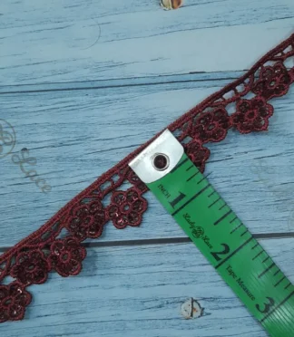 Tiny flower sequin hanging lace trim, 1 inch width, 1 yard length