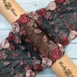 Black net embroidered lace trim, 7 inch width, 1 yard length