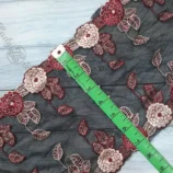 Black net embroidered lace trim, 7 inch width, 1 yard length