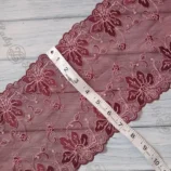 Maroon tulle lace trim, 7 inch width, 1 yard length
