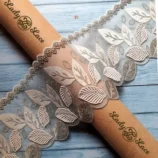 Golden leaves organza lace trim, 6 inch width, 1 yard length
