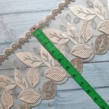 Golden leaves organza lace trim, 6 inch width, 1 yard length