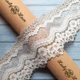 Imported Beige organza zari flower lace trim, 5 inch width, 1 yard length