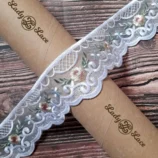 Sky Blue embroidery one sided organza hanging lace trim, 2.5 inch width, 1 yard length