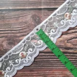 Sky Blue embroidery one sided organza hanging lace trim, 2.5 inch width, 1 yard length