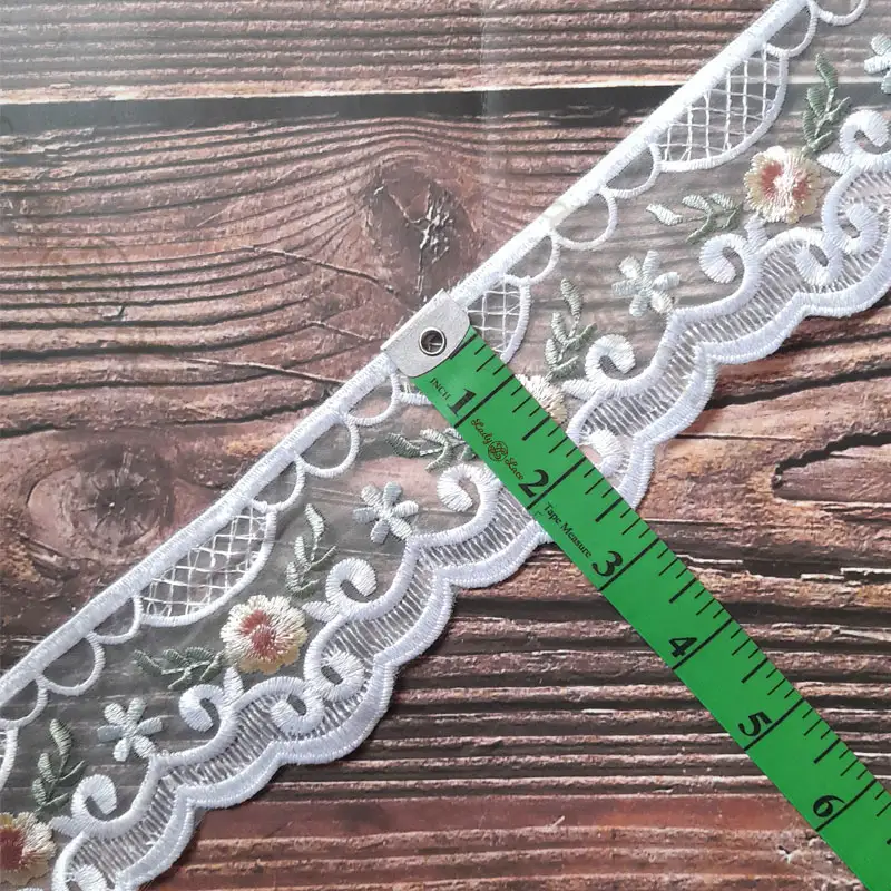 sky-blue-embroidery-one-sided-organza-2 Sky Blue embroidery one sided organza hanging lace trim, 2.5 inch width, 1 yard length