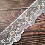 Sky Blue embroidery one sided organza hanging lace trim, 2.5 inch width, 1 yard length