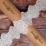 White rose with sequin lace trim, 4 inch width, 1 yard length